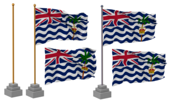 británico indio Oceano territorio, biot bandera ondulación, pararse, polo, aislado, 3d ilustración, 3d representación, bandera, dorado, png