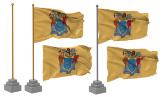 staat van nieuw Jersey vlag golvend verschillend stijl met staan pool geïsoleerd, 3d renderen png
