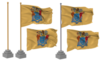 Estado do Novo jérsei bandeira acenando diferente estilo com ficar de pé pólo isolado, 3d Renderização png