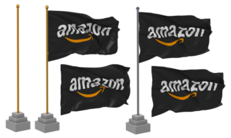 amazon web Diensten vlag golvend verschillend stijl met staan pool geïsoleerd, 3d renderen png