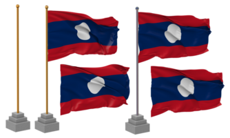 Laos drapeau agitant différent style avec supporter pôle isolé, 3d le rendu png