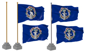 del Norte mariana islas bandera ondulación, pararse, polo, aislado, 3d ilustración, 3d representación, bandera, dorado, png