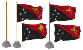 papua Novo Guiné bandeira acenando diferente estilo com ficar de pé pólo isolado, 3d Renderização png