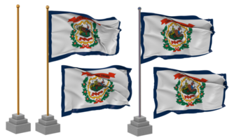 State of West Virginia Flag Waving Different Style With Stand Pole Isolated, 3D Rendering png