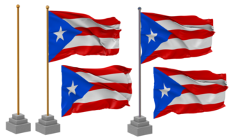 puerto rico flagga vinka annorlunda stil med stå Pol isolerat, 3d tolkning png