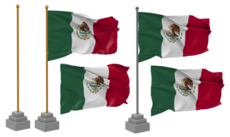 México bandeira acenando diferente estilo com ficar de pé pólo isolado, 3d Renderização png