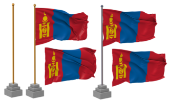 Mongolia bandera ondulación, pararse, polo, aislado, 3d ilustración, 3d representación, bandera, dorado, png