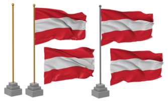 Austria bandera ondulación diferente estilo con estar polo aislado, 3d representación png