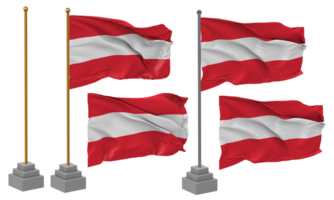 Austria Flag Waving Different Style With Stand Pole Isolated, 3D Rendering png