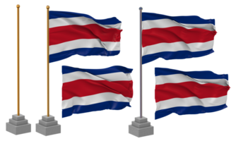 Costa Rica Flag Waving Different Style With Stand Pole Isolated, 3D Rendering png