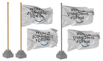 wereld economisch forum, wef vlag golvend verschillend stijl met staan pool geïsoleerd, 3d renderen png