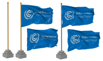 unido naciones marco de referencia convención en clima cambiar, UNFCCC bandera ondulación diferente estilo con estar polo aislado, 3d representación png