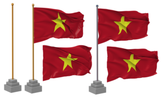 Vietnam vlag golvend verschillend stijl met staan pool geïsoleerd, 3d renderen png