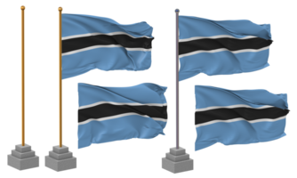 botswana vlag golvend verschillend stijl met staan pool geïsoleerd, 3d renderen png