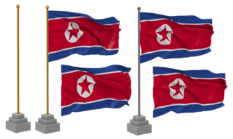 Norden Korea Flagge winken anders Stil mit Stand Pole isoliert, 3d Rendern png