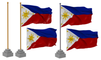 Philippines Flag Waving Different Style With Stand Pole Isolated, 3D Rendering png