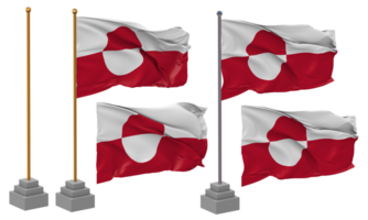 Grönland Flagge winken anders Stil mit Stand Pole isoliert, 3d Rendern png