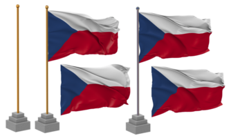 Tsjechisch republiek vlag golvend verschillend stijl met staan pool geïsoleerd, 3d renderen png