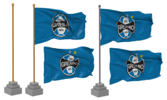Gremio Foot Ball Porto Alegrense Flag Waving Different Style With Stand Pole Isolated, 3D Rendering png