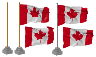 Canadá bandeira acenando diferente estilo com ficar de pé pólo isolado, 3d Renderização png