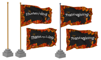 Thanksgiving Day Flag Waving Different Style With Stand Pole Isolated, 3D Rendering png