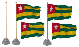 Togo flagga vinka, stå, Pol, isolerat, 3d illustration, 3d tolkning, flagga, gyllene, png