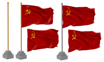 Sovjet unie vlag golvend verschillend stijl met staan pool geïsoleerd, 3d renderen png