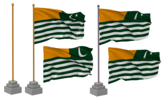 azad jammu en kasjmir, ajk vlag golvend verschillend stijl met staan pool geïsoleerd, 3d renderen png