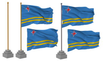 Aruba Flag Waving Different Style With Stand Pole Isolated, 3D Rendering png