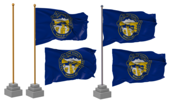 State of Nebraska Flag Waving Different Style With Stand Pole Isolated, 3D Rendering png