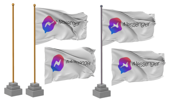 Messenger Flag Waving Different Style With Stand Pole Isolated, 3D Rendering png