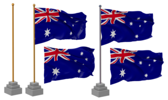 Australia Flag Waving Different Style With Stand Pole Isolated, 3D Rendering png