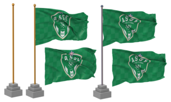 Association Sportive de Saint Etienne Loire, AS Saint Etienne, ASSE Flag Waving Different Style With Stand Pole Isolated, 3D Rendering png