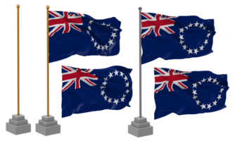 Cook Islands Flag Waving Different Style With Stand Pole Isolated, 3D Rendering png