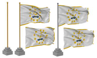 State of Rhode Island Flag Waving Different Style With Stand Pole Isolated, 3D Rendering png