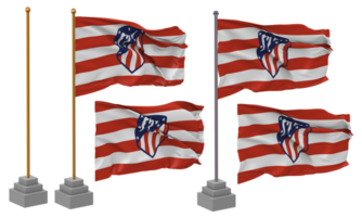 club atletiek de Madrid Amerikaans voetbal club vlag golvend verschillend stijl met staan pool geïsoleerd, 3d renderen png