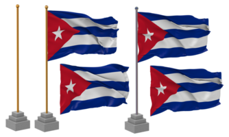 Cuba drapeau agitant différent style avec supporter pôle isolé, 3d le rendu png