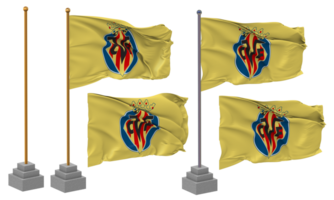 Villarreal Club de Futbol SAD, Villarreal CF Flag Waving Different Style With Stand Pole Isolated, 3D Rendering png