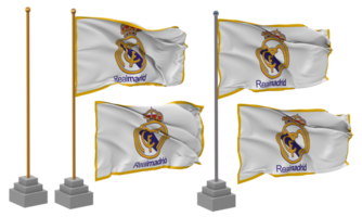 real Madrid club Delaware fútbol, real Madrid cf bandera ondulación diferente estilo con estar polo aislado, 3d representación png