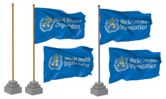 Welt Gesundheit Organisation, Wer Flagge winken anders Stil mit Stand Pole isoliert, 3d Rendern png