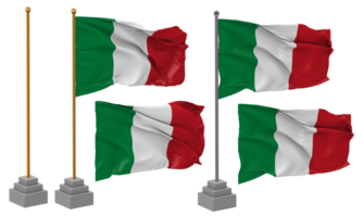 Italië vlag golvend verschillend stijl met staan pool geïsoleerd, 3d renderen png