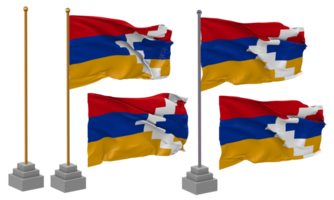 artsakh vlag golvend verschillend stijl met staan pool geïsoleerd, 3d renderen png