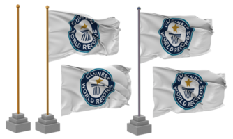 Guinness World Records Flag Waving Different Style With Stand Pole Isolated, 3D Rendering png