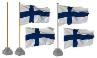 Finland Flag Waving Different Style With Stand Pole Isolated, 3D Rendering png