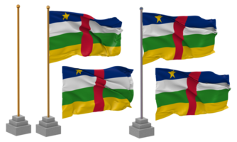 central africano república bandeira acenando diferente estilo com ficar de pé pólo isolado, 3d Renderização png