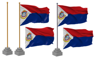 Sint Maarten Flag Waving Different Style With Stand Pole Isolated, 3D Rendering png