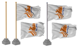 Koninklijk Nederlands krekel vereniging, krekel Nederland vlag golvend verschillend stijl met staan pool geïsoleerd, 3d renderen png