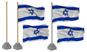 Israël vlag golvend verschillend stijl met staan pool geïsoleerd, 3d renderen png