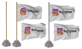 Instagram Flag Waving Different Style With Stand Pole Isolated, 3D Rendering png