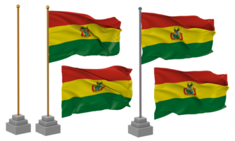 Bolivie drapeau agitant différent style avec supporter pôle isolé, 3d le rendu png